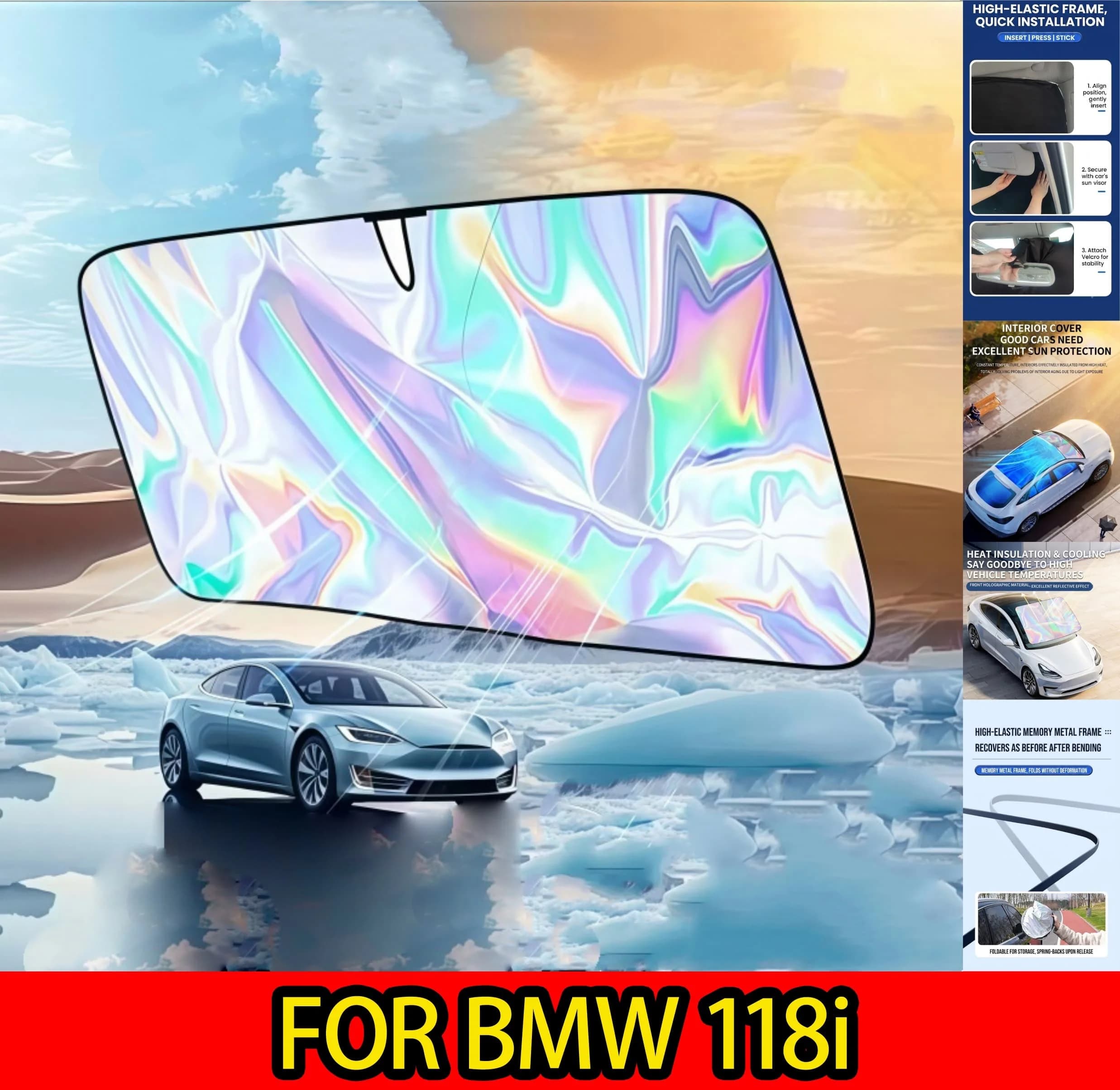 FOR BMW 118i Windshield Sunshade With Laser Coating, UPF50+ UV Protection & Heat Block