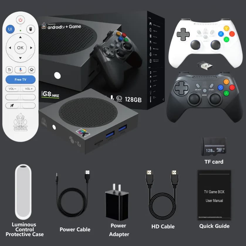 G8 Max Game TV Box 2G RAM 64G ROM Android 14.0 WiFi 5 BT 5.0 S905Y2 30.000 Giochi 100Mbps 4K HD Doppio Controller Wireless STB
