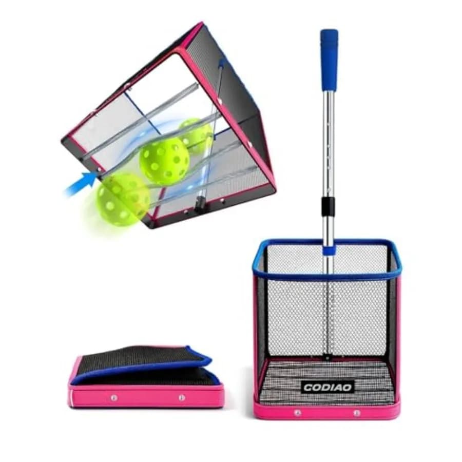 Pickleball Ball Collector with 40+ Balls Capacity, Foldable Basket with Stainless Steel Telescopic Handle, Rapid Recovery Without Stress