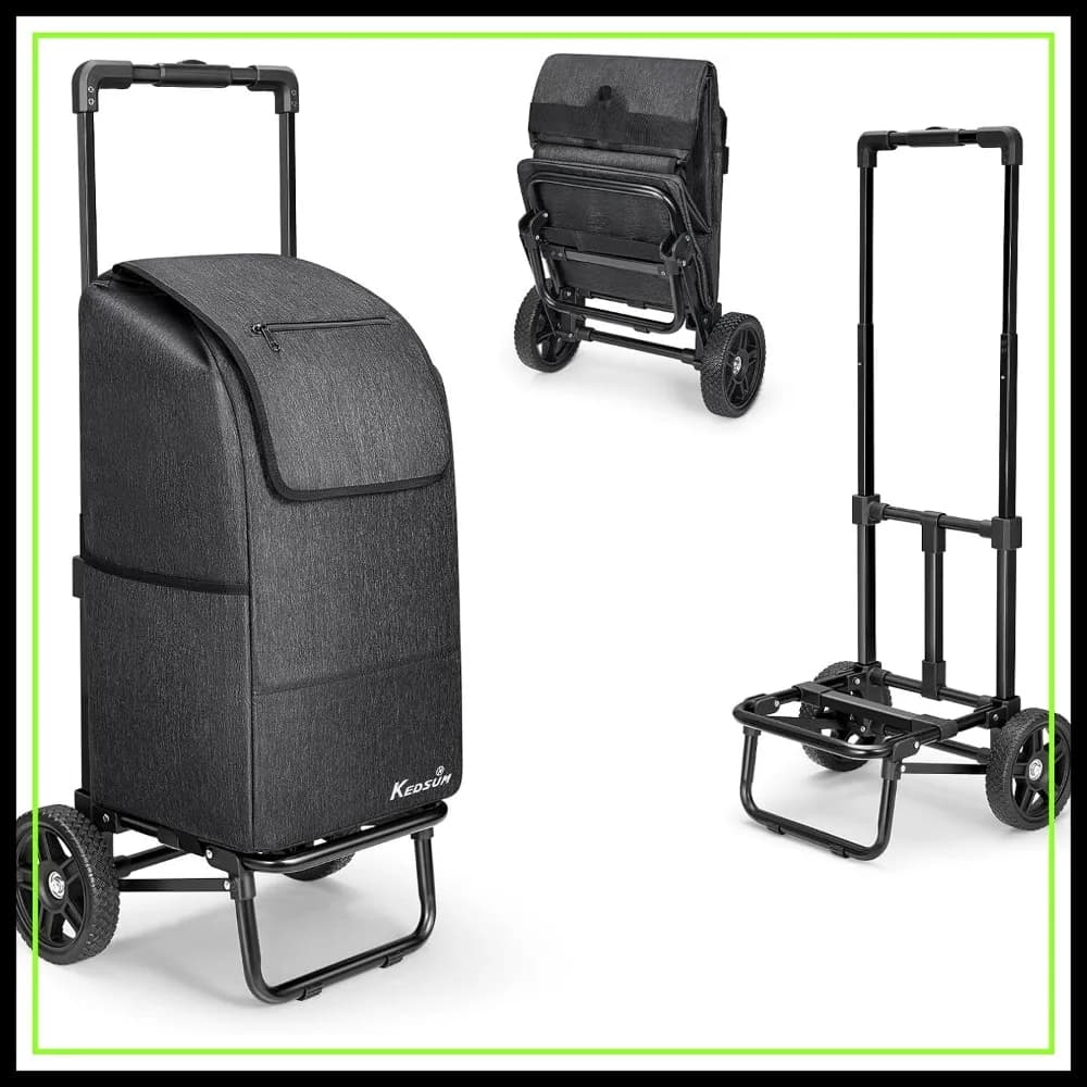 Carrello spesa pieghevole da 150 kg su ruote, carrello multiuso resistente con borsa impermeabile per spesa, lavanderia, scuola, nero