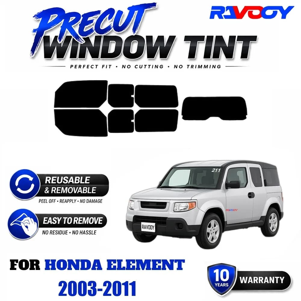 RAVOOY Precut Window Tint, Reusable Removable EPU Film, Custom Fit for Honda Element 2003-2011, UV Heat Protection