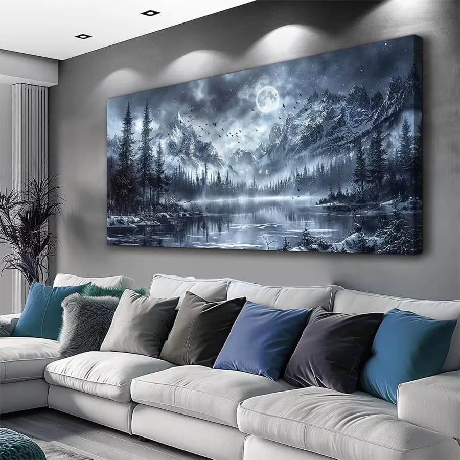 DIY Diamond Paitning Kits Full Drill Mountain Forest Landscapes Black and White Lake Moon Diamond Embroidery Mosaic Big Decor