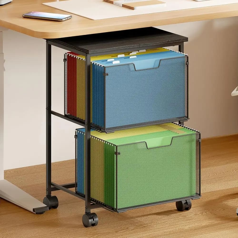 Carrello Portadocumenti con 2 Cassetti, Archivio Verticale Sotto Scrivania, Organizzatore per Ufficio e Casa, Portadocumenti Sospeso, Stampante