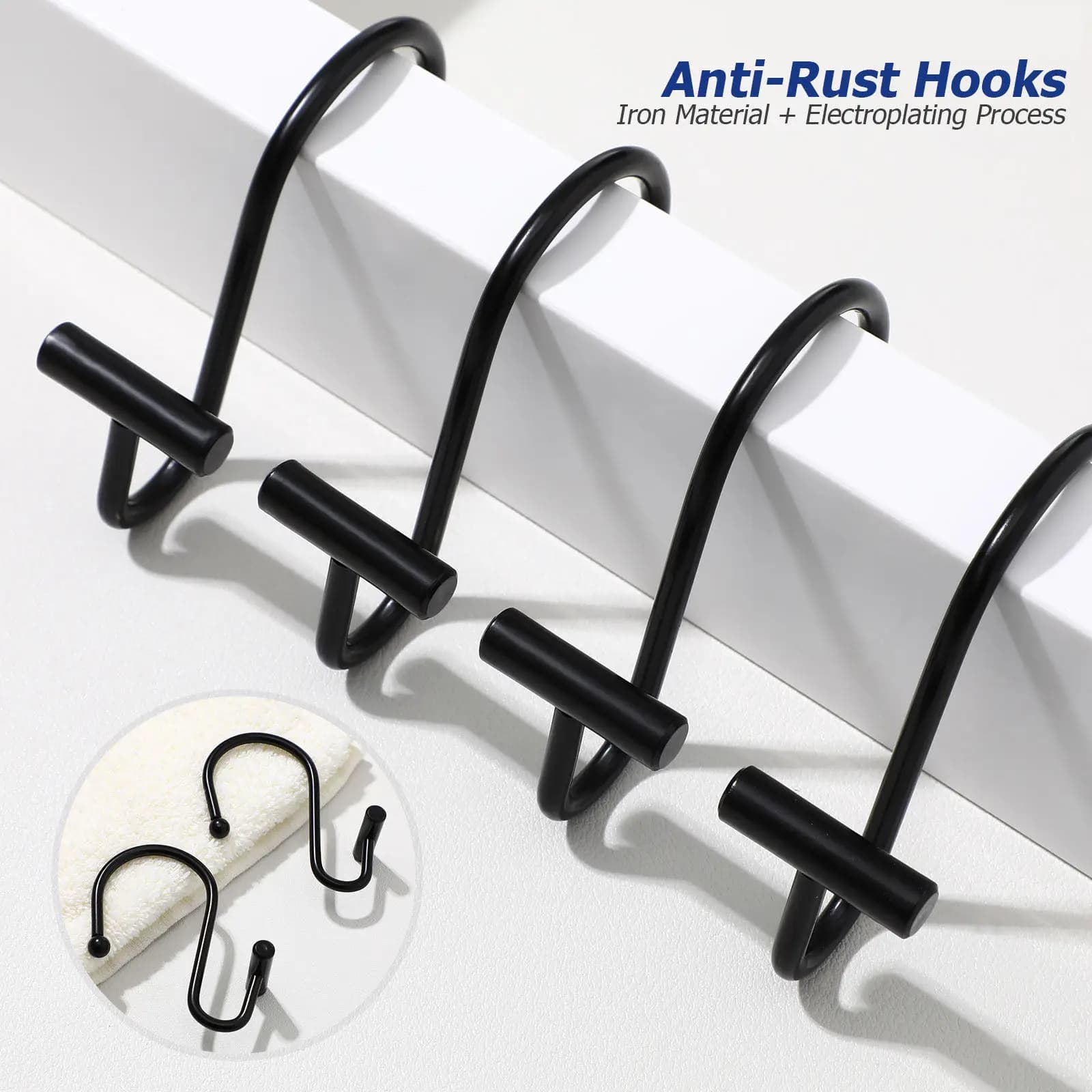 12Pcs S Shape Bathroom Curtain Hooks Electroplated Iron Sliding Quiet Shower Curtain Rings Fits Most Standard Shower Rods