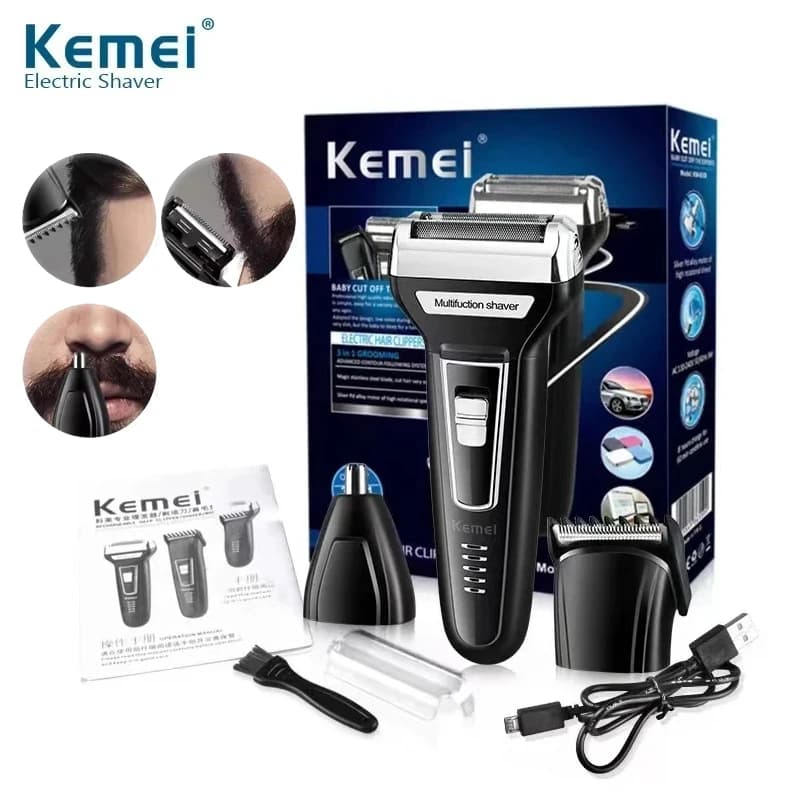 Kemei Multifunctional Waterproof 3 In 1 Kit For Electric Cutting Head USB Barba Men Razor Naked Hair Cutting Electric KM-6559