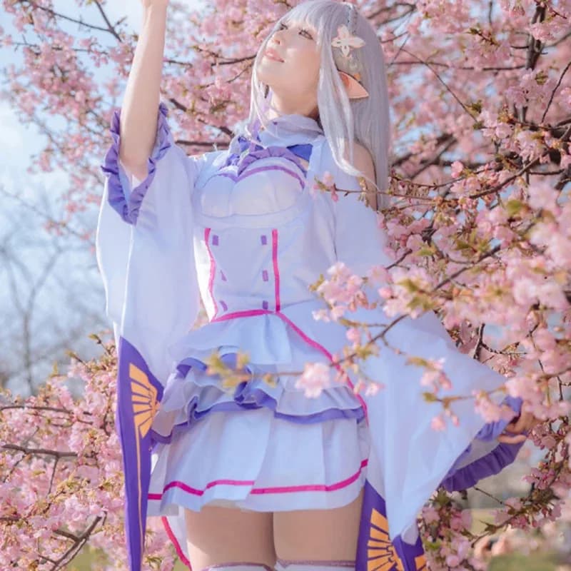 Rezero Doll Anime Re Zero Emilia Costume Cosplay Mantello Bambole Parrucca Abito per Donne Ragazze Costume di Halloween; 3'v, 6.h;8'