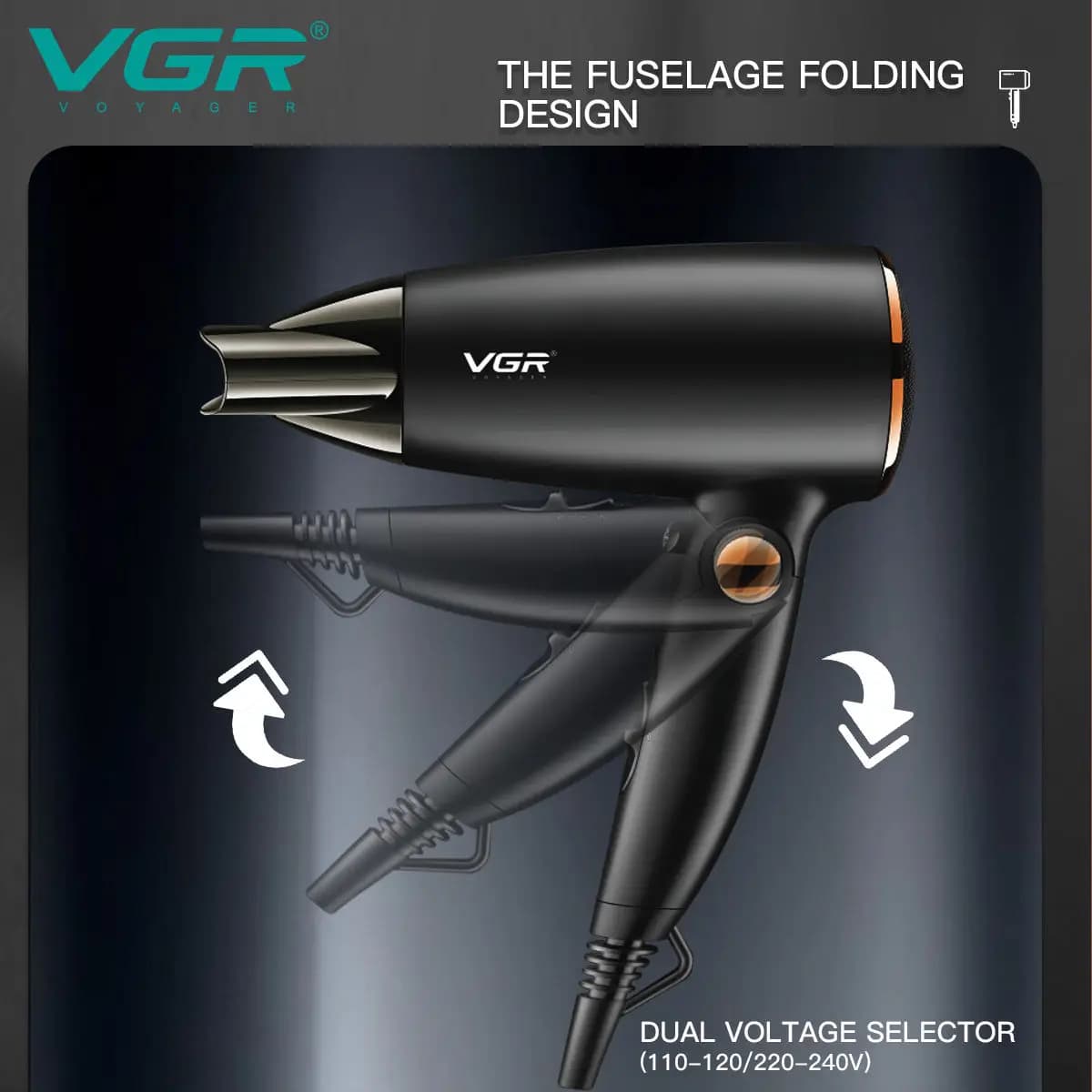 VGR Powerful DC Motor Mini Low Noise Professional Hair Drying Electric Hair Dryer with Foldable Handle