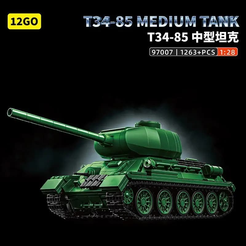 12GO97007 Set di Costruzione Educativo Carro Armato Tedesco T34-85 della Seconda Guerra Mondiale, Modello Giocattolo da Assemblare