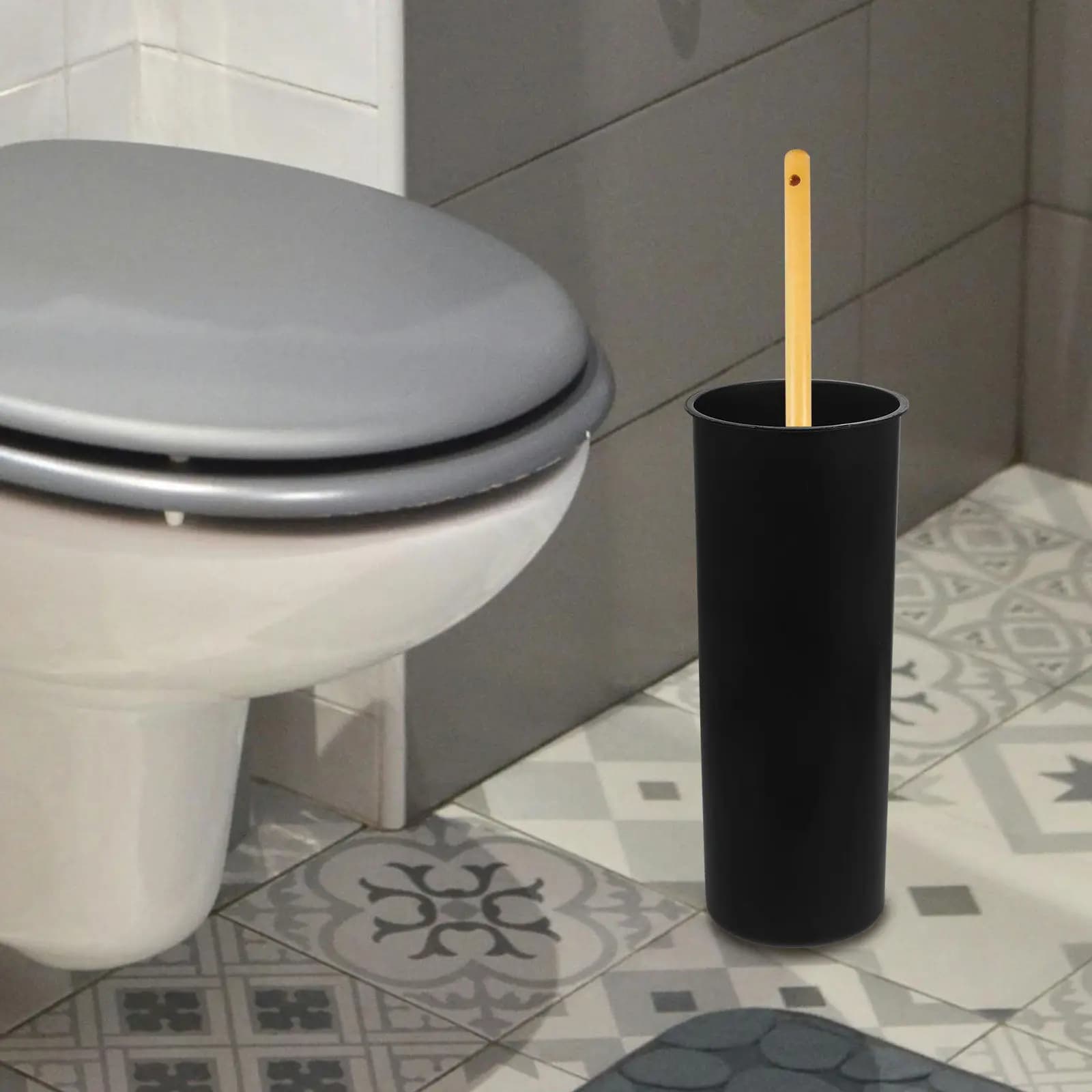 4Pcs Toilet Brush Holder Black Plastic Cup Stable Round Base Anti-Stain Bathroom Cleaning Brush Storage Rack Essentials