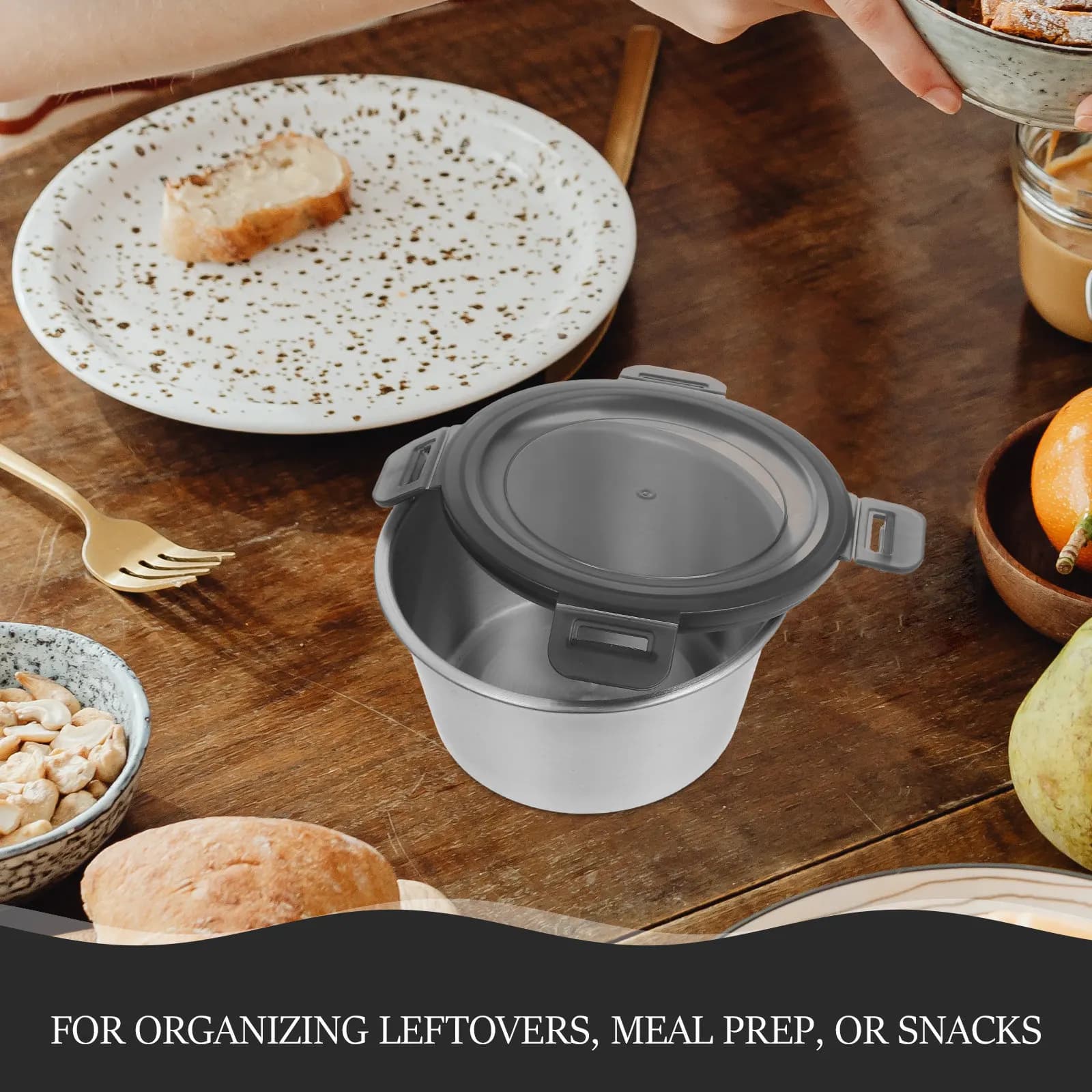 Contenitore per Alimenti Sigillato in Acciaio Inox da 600 Ml, Design Rotondo Ermetico per Preparazione Pasti, Avanzi, Snack, Conservazione in Freezer, Frigorifero, Cucina