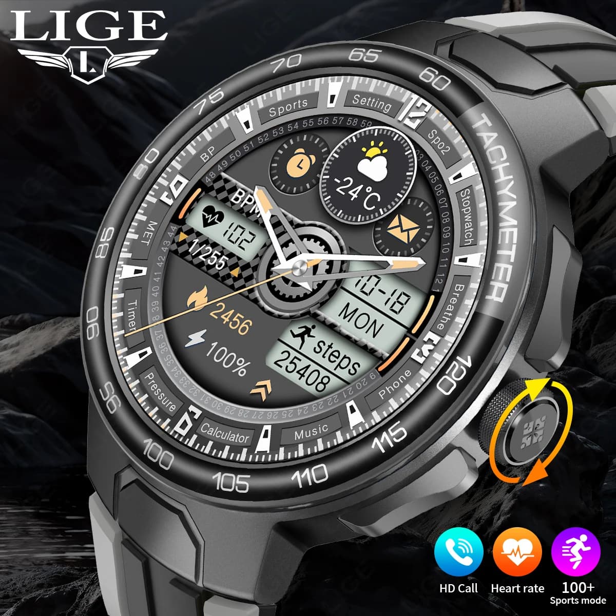 LIGE New Watch Smartwatch Men 2024 NFC Smartwatch Message Remember Waterproof Fitness Sport Bluetooth watch Music call Men Smartwatch