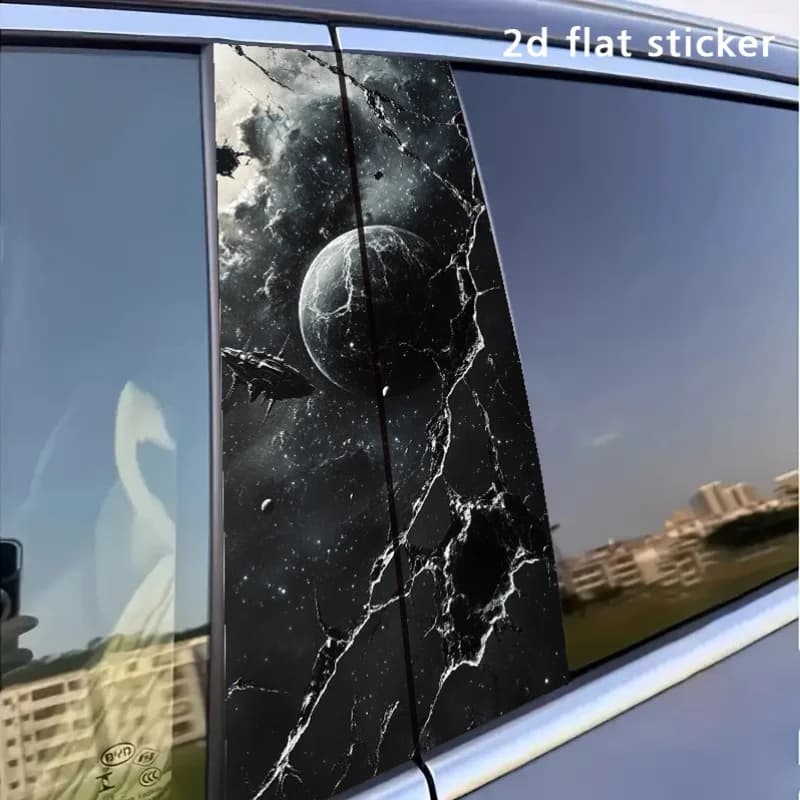 2 pezzi di adesivi per auto Galaxy Crack - Materiale in PVC autoadesivo impermeabile e resistente ai graffi, design artistico 2D per montante B