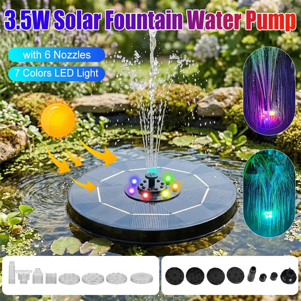 Pompa Solare per Fontana, Kit di Irrigazione a Risparmio Energetico per Piante, Fontana Solare Colorata con Pannello Solare, Fontana per Vasche per Uccelli, Giardino e Piscina Esterna
