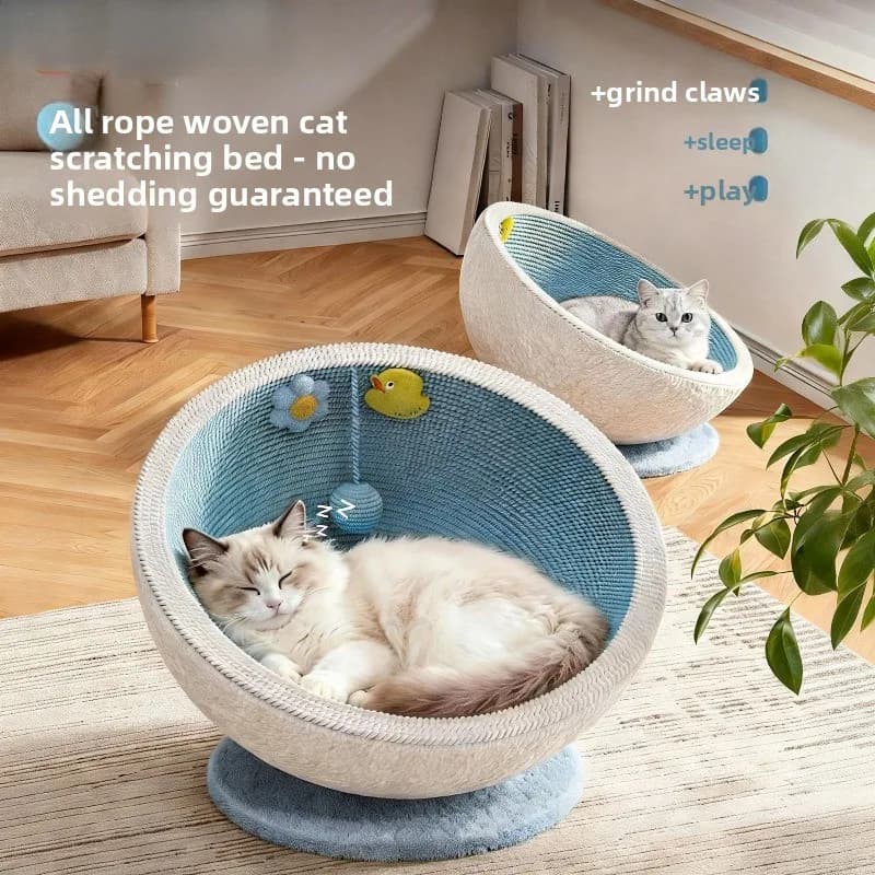 Cat Scratcher Nest Summer Cat Tree Scratch Post Durable Sisal Play Toy Bowl Cave Climbing Frame Activity Center for Indoor Cats
