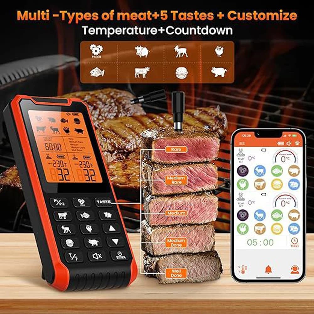 Termometro da forno Wireless doppia sonda grande schermo digitale Bluetooth termometro da cucina per carne supporto APP per griglia da cucina