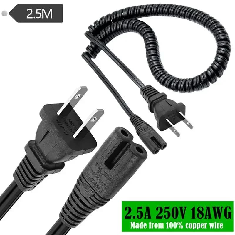 Spring National Standard Pure Copper Two Plugs Flat Wire 18AWG Pure Copper 0.75 Square Meter Two Plugs Power Cord 8 Code 2.5M
