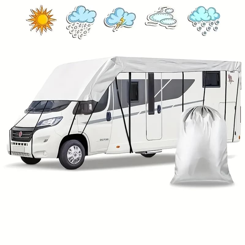 Copertura per Camper e Roulotte, Protezione in Poliestere per Rimorchi da Viaggio, Protezione da Neve, Gelo, Foglie, Polvere, Pioggia e Sole, con Pratica Borsa per il Trasporto