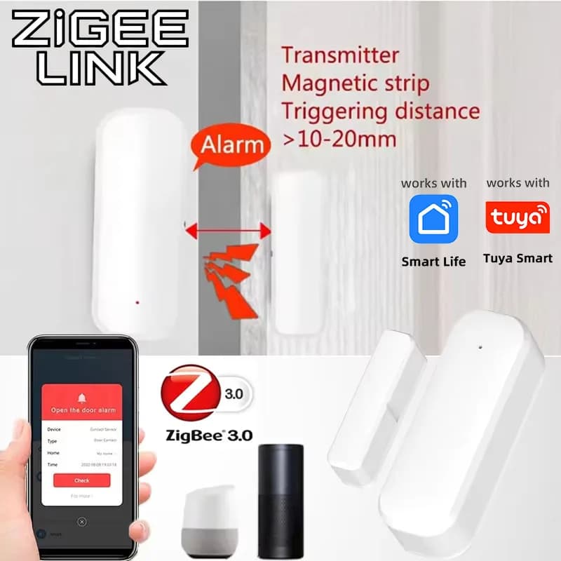 Tuya Smart Zigbee 3.0 Sensore porta Smart Home Rilevatore di apertura e chiusura App Smartlife Notifica di controllo Compatibile con Alexa Google
