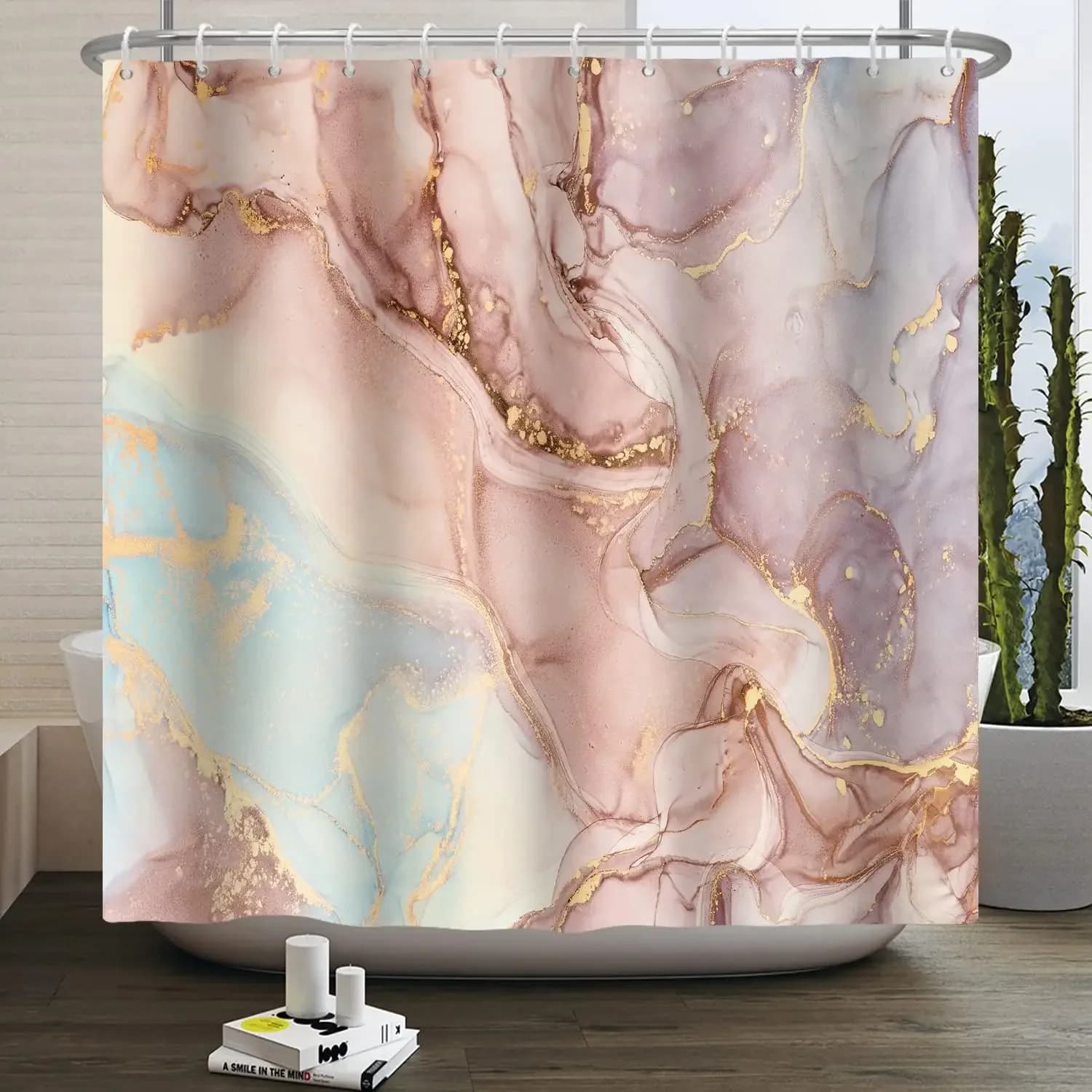 Tenda da doccia in marmo rosa moderna ed elegante astratta colorata tenda da doccia decorativa in tessuto impermeabile con gancio
