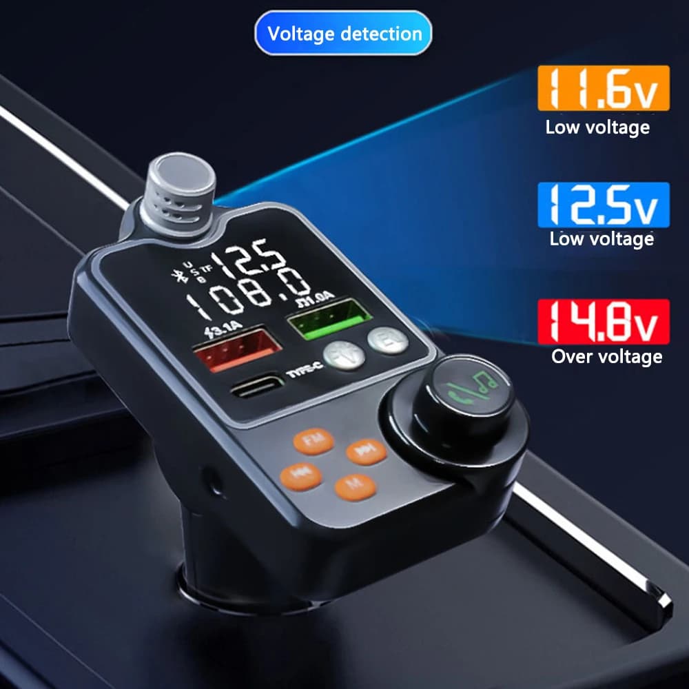 Caricabatterie per Auto Super Veloce con Bluetooth, Lettore MP3, Vivavoce, EQ, Adattatore USB C a Doppia Porta per Ricarica Rapida per Samsung e Altri