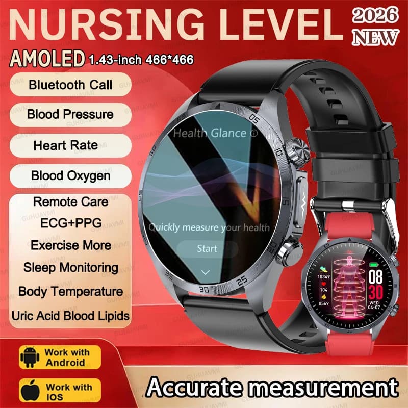 Smartwatch con ECG+PPG per Monitoraggio Infermieristico, Terapia del Polso, Micro Esame Fisico, Analisi del Grasso nel Sangue, Acido Urico, CES, Sonno, Chiamate HD, Orologio per la Salute