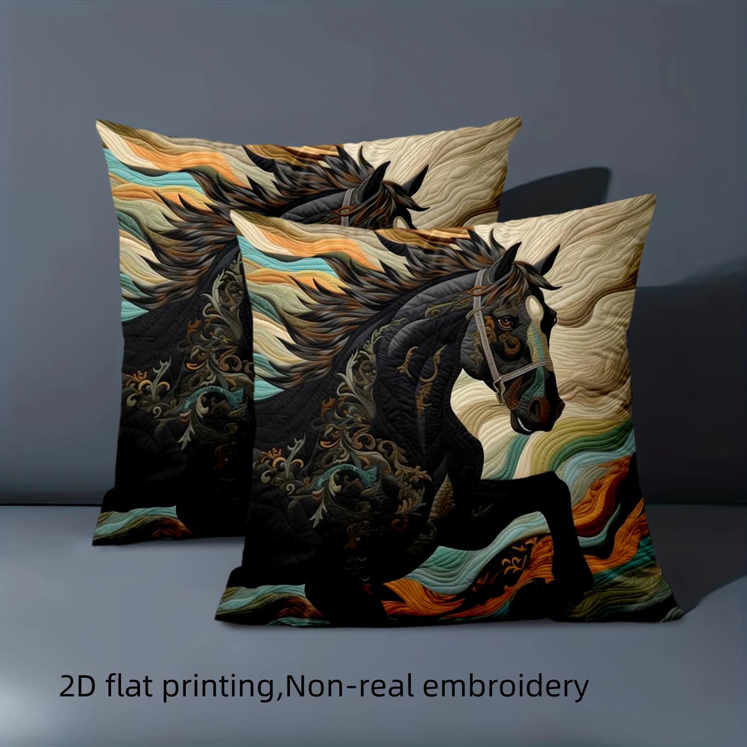 1 pillowcase with 2D flat print Stylish horse pattern 2D printed cushions Polyester pillow lining for decorative cushion