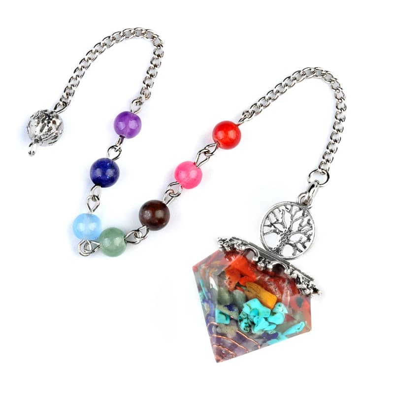 Pendolo in Pietra Naturale 30x38mm, Recipiente Spirituale per Guarigione Energetica, Pietra di Bilanciamento con Resina, Sette Chakra