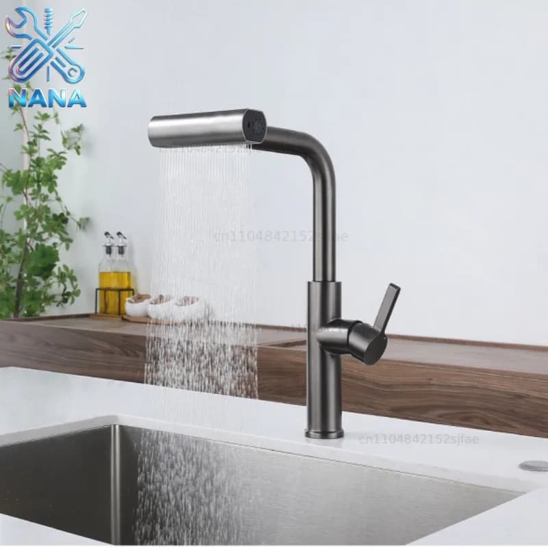 4 Modes Waterfall Kitchen Faucet Pull Out Stream Sprayer Hot Cold Single Hole Deck Mounted Water Sink Mixer Wash Tap For Kitchen