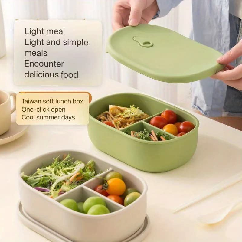 Portapranzo in silicone per uso alimentare con scomparti adatti al microonde e coperchio ribaltabile ermetico - Contenitore rettangolare per la preparazione dei pasti senza BPA