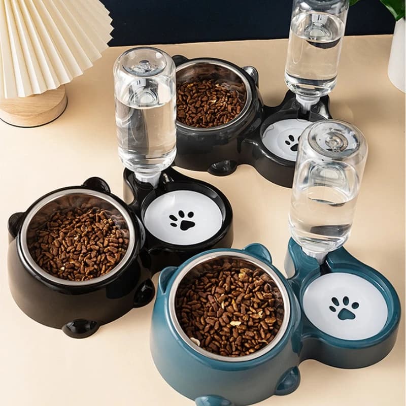 Distributore Automatico di Cibo e Acqua per Animali Domestici, Sistema di Alimentazione Integrato per Gatti e Cani, Senza Batteria o Alimentazione Elettrica, Bocca Inclinata
