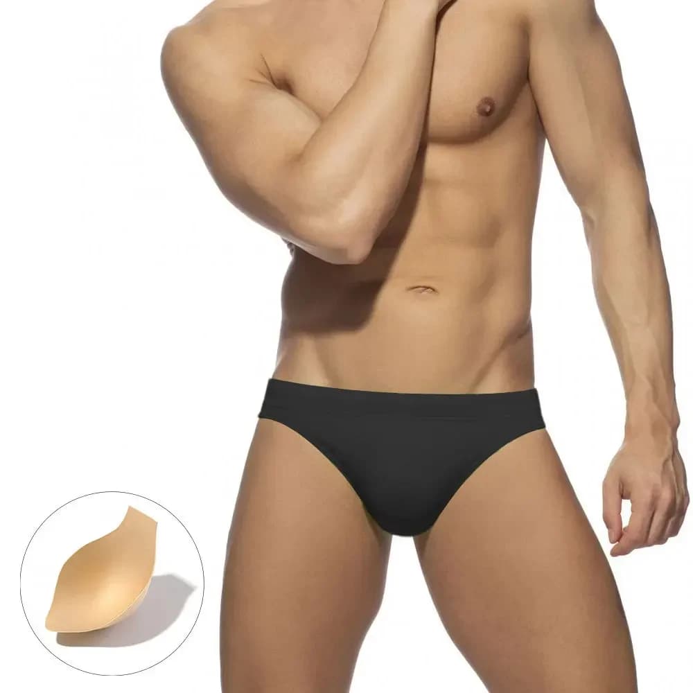 Slip da bagno da uomo sexy solidi Pantaloni da spiaggia Surf Costume da bagno a vita bassa Tavola da surf Costumi da bagno imbottiti push-up Pantaloncini da bagno