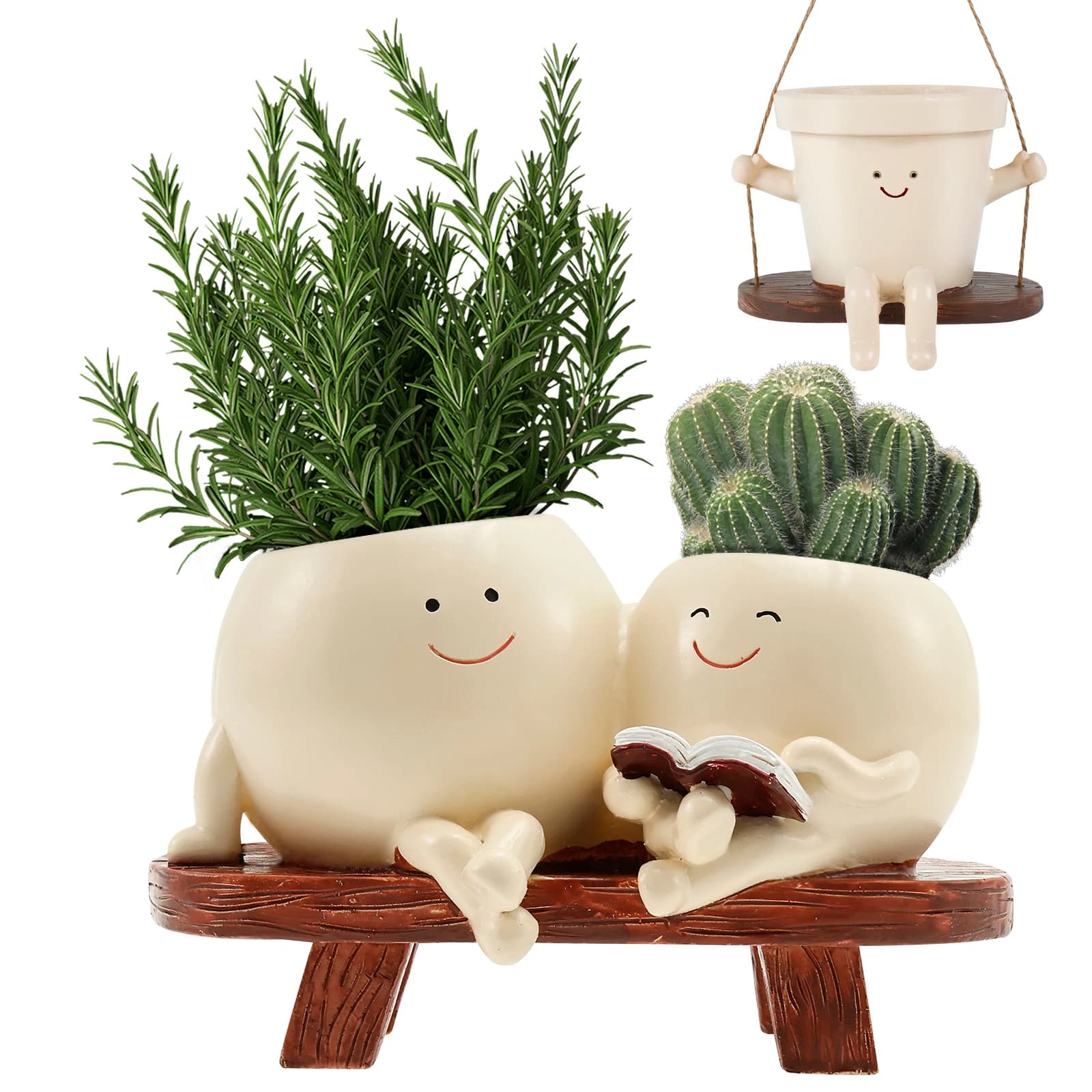 Fioriera con faccina sorridente Fioriera in resina con foro di drenaggio Design innovativo Vaso da fiori succulente Contenitore per fiori da giardino domestico