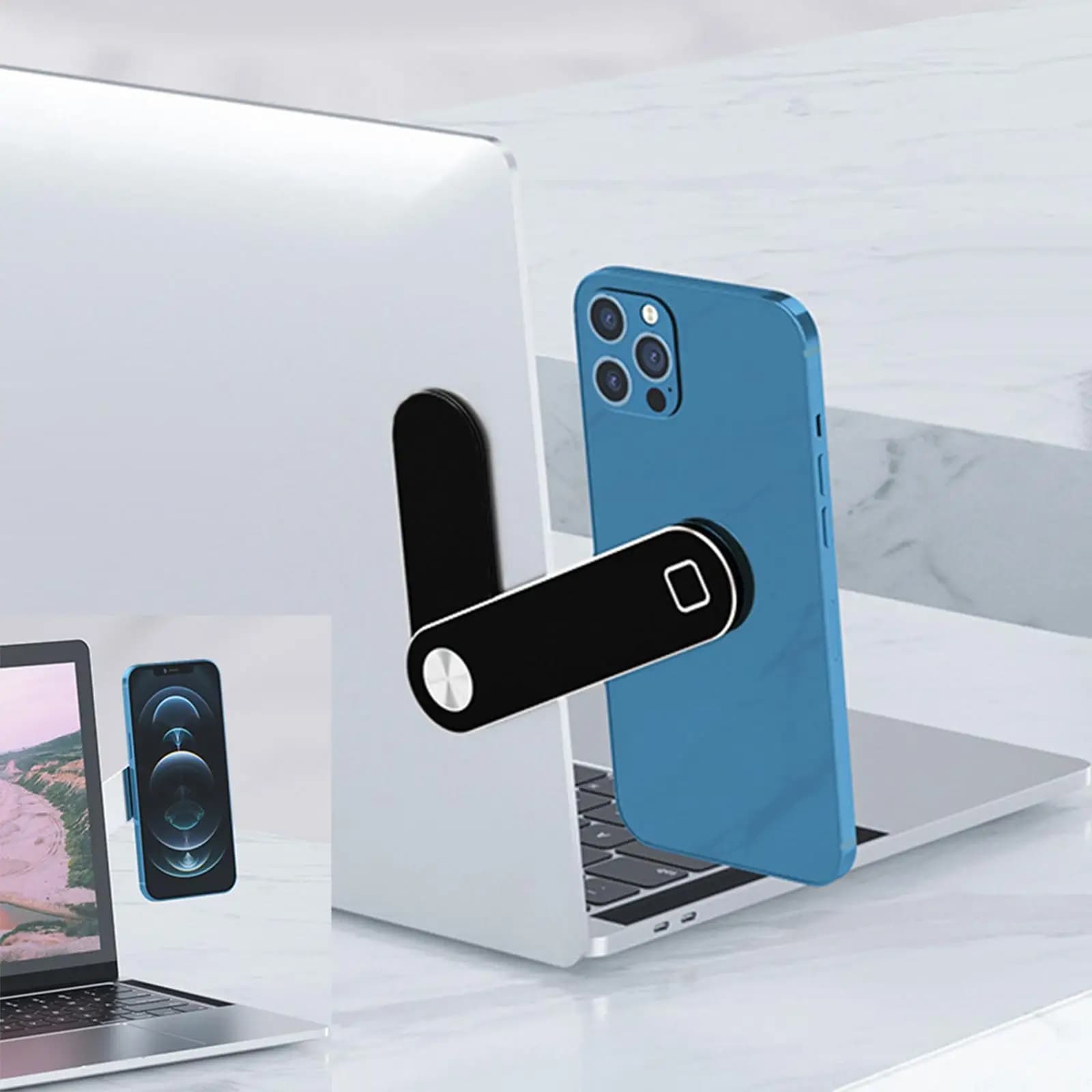 Supporto Magnetico Pieghevole per Laptop e Telefono, Stand Durevole per Doppio Schermo per Ufficio e Conferenze
