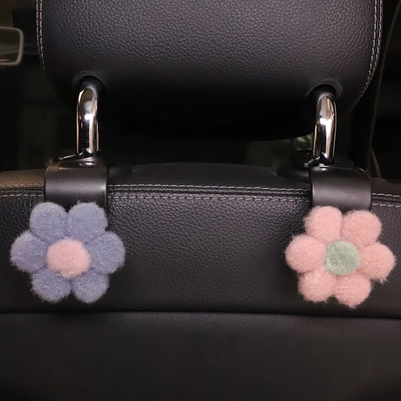 2 pezzi simpatici fiori di peluche ganci per lo schienale del sedile dell'auto gancio per l'organizzatore del poggiatesta del veicolo per la borsa della spesa accessori per auto