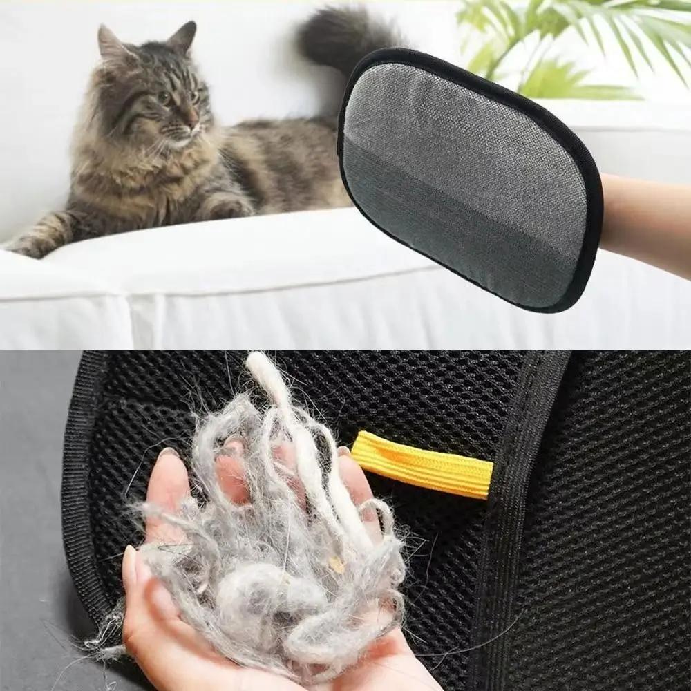 Spazzola portatile per la rimozione dei peli degli animali domestici a due vie, panno a rete lavabile, guanti per la toelettatura degli animali domestici, spazzola per la polvere statica riutilizzabile multifunzionale per la casa