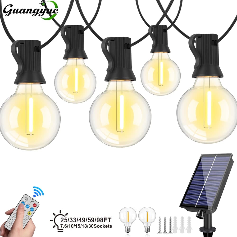 Luci Solari a Stringa G40 per Esterni, Ghirlanda LED Solare 24V, Luci Globo Impermeabili Sospese per Giardino, Cortile, Caffè