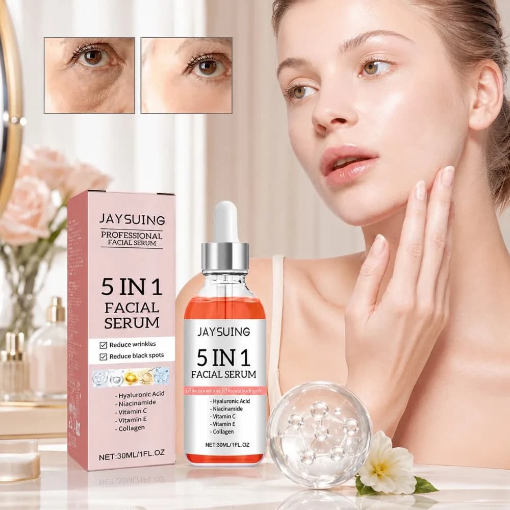 Siero Viso 5 in 1 with Hyaluronic Acid, Niacinamide and Vitamin C, Illuminant, Anti-Walk, Hydrating, Reduces Pores, Skin Care