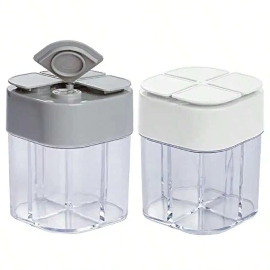 Confezione da 2 contenitori per spezie 4 in 1, contenitore per sale e pepe, contenitore trasparente per condimenti, contenitore con filtro per granuli, barattoli per spezie per casa, ristorante, campeggio, viaggi, cucina, barbecue