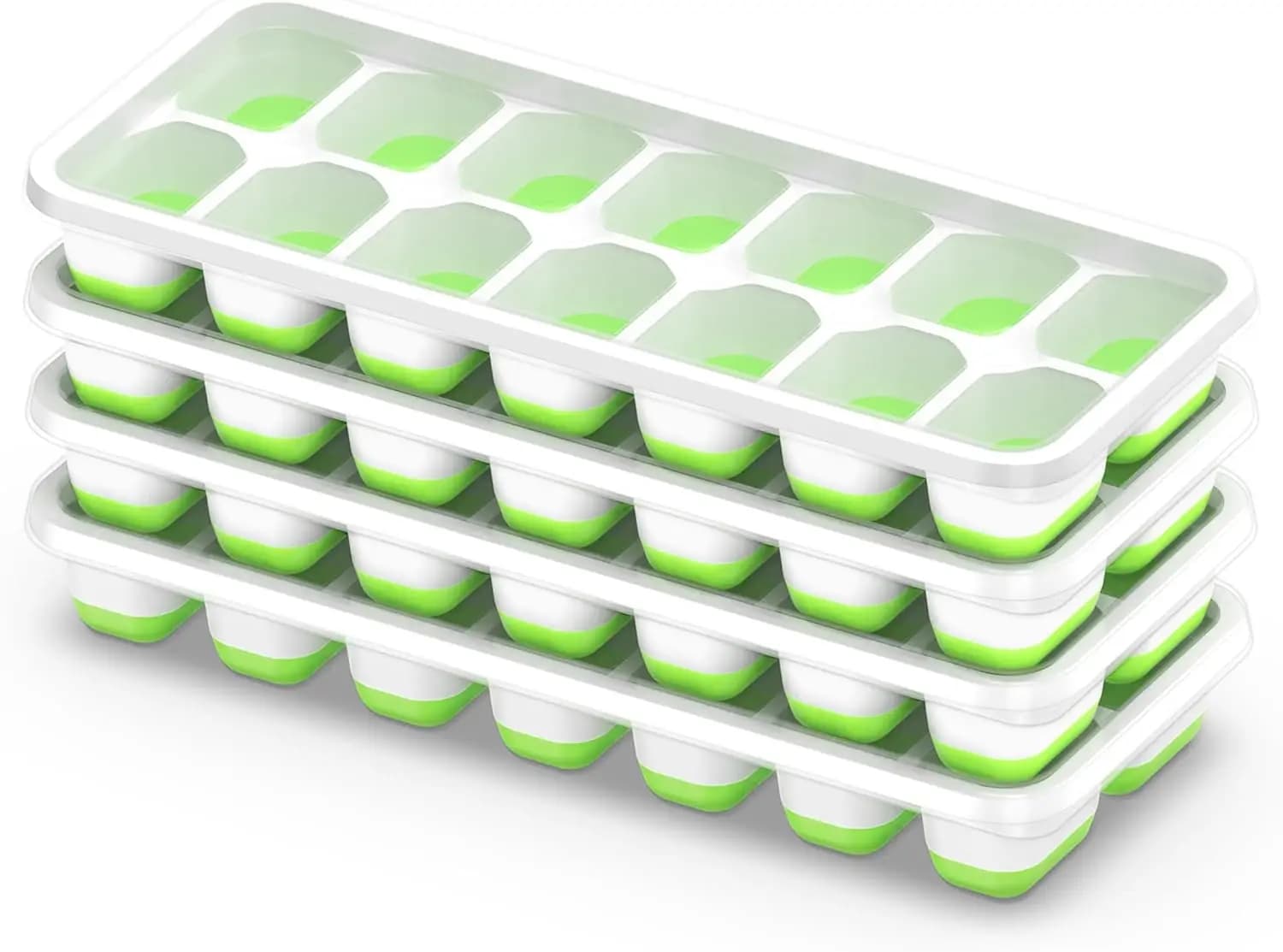 Set di 4 Vassoi Impilabili per Cubetti di Ghiaccio con Coperchi, 56 Cubetti Totali, Silicone e Plastica Facili da Sfogliare per Congelatore