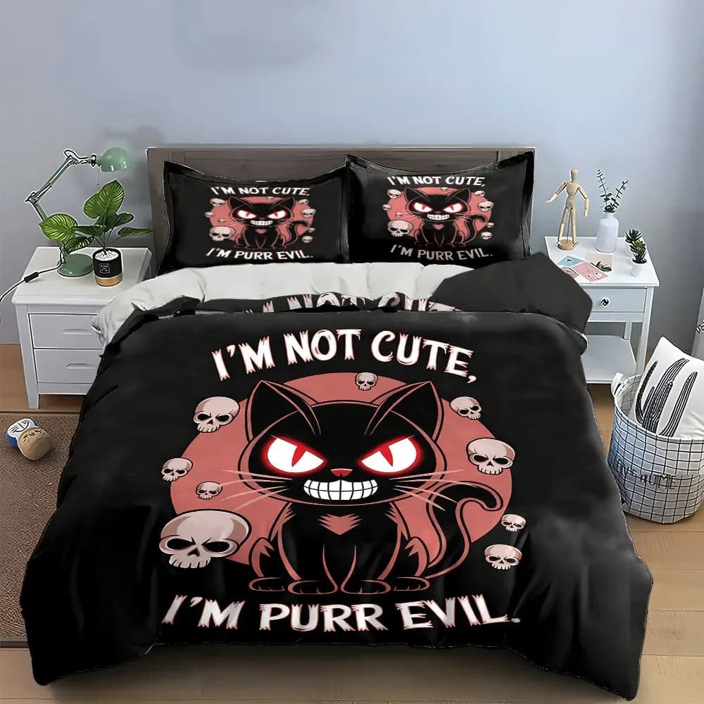 "Dark Cat Themed Home Decor" Soft Comfortable Duvet Cover Bedding Set Included 1*Duvet Cover & 2*Pillowcases, gift