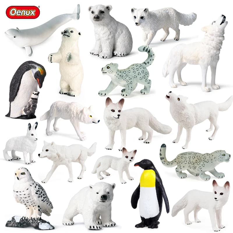 Oenux Arctic South Pole Animali Simulazione Pinguini Orso Polare Lupo Beluga Balena Action Figures Modello Figurine PVC Giocattolo per Bambini Regalo