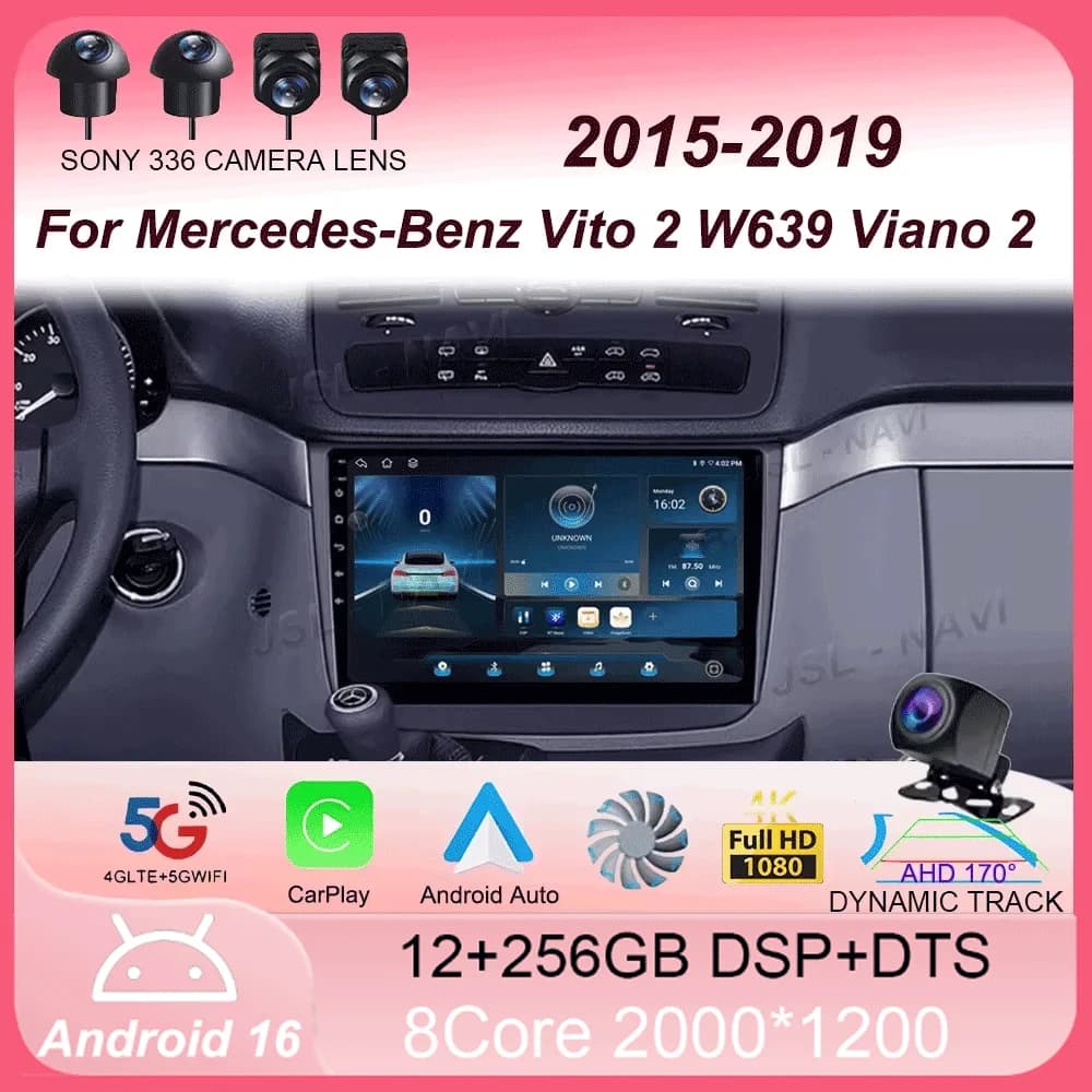 Autoradio Android 16 con Carplay per Mercedes-Benz Vito 2 W639 Viano 2 2003 - 2015, Lettore Multimediale con Navigazione GPS, 4G+WIFI, BT