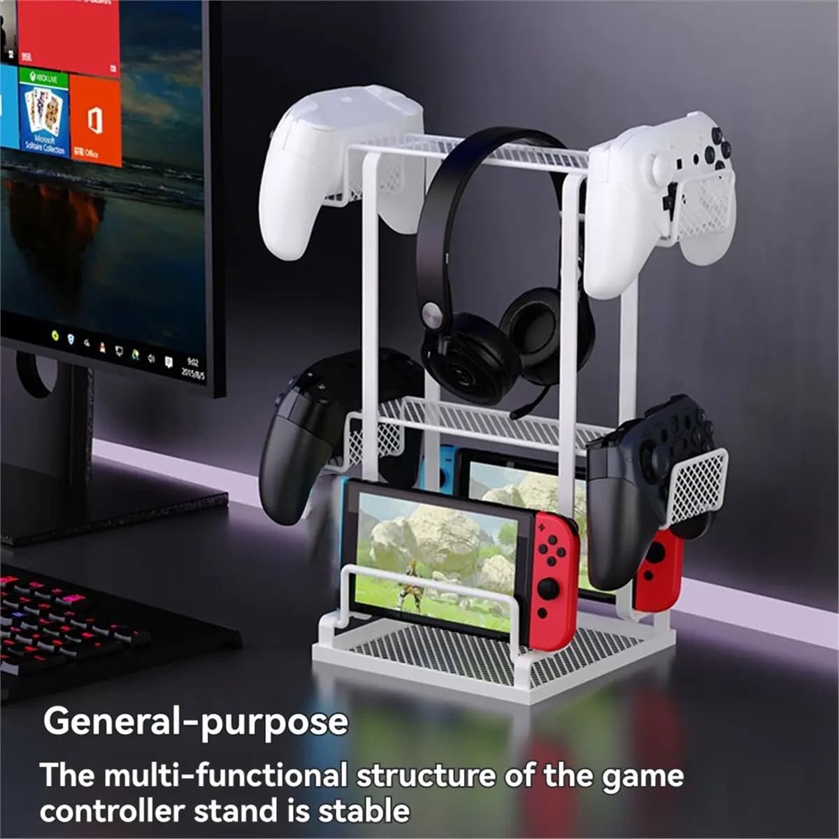 (WSFS) Supporto per cuffie, porta cuffie, supporto per console di gioco, porta auricolari per telefono, supporto per computer, stile gaming, nero