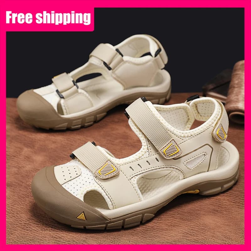 Sandali da Uomo alla Moda con Superficie in Pelle Traforata, Traspiranti, per Esterni, con Punta Chiusa, Scarpe da Spiaggia per il Tempo Libero, Nuove Scarpe da Spiaggia Antiscivolo per Uomo 2026