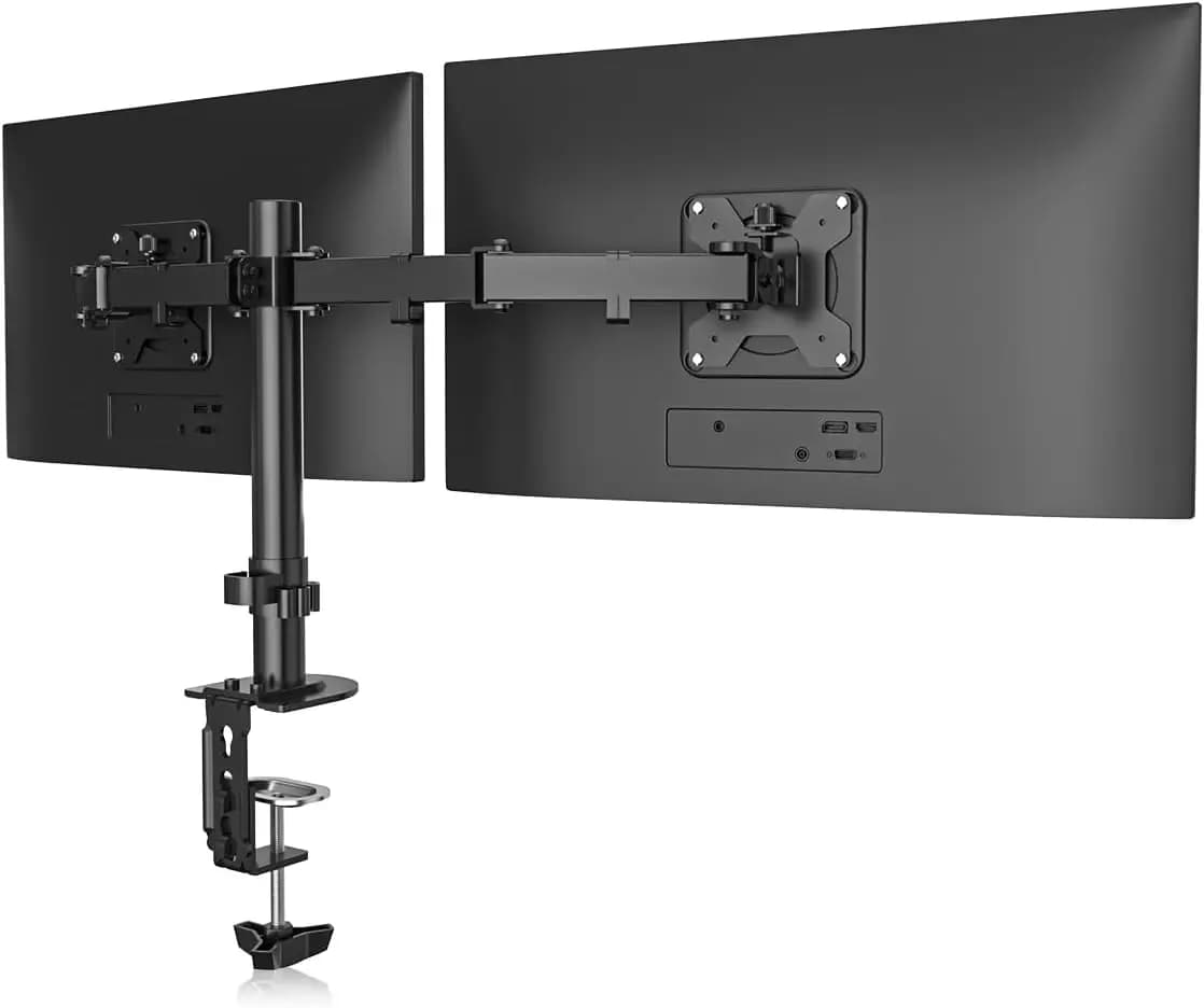 Supporto da scrivania per doppio monitor, braccio regolabile per 2 schermi fino a 27 pollici, molla a gas, supporta 22 libbre ciascuno, VESA 75x100 mm, nero