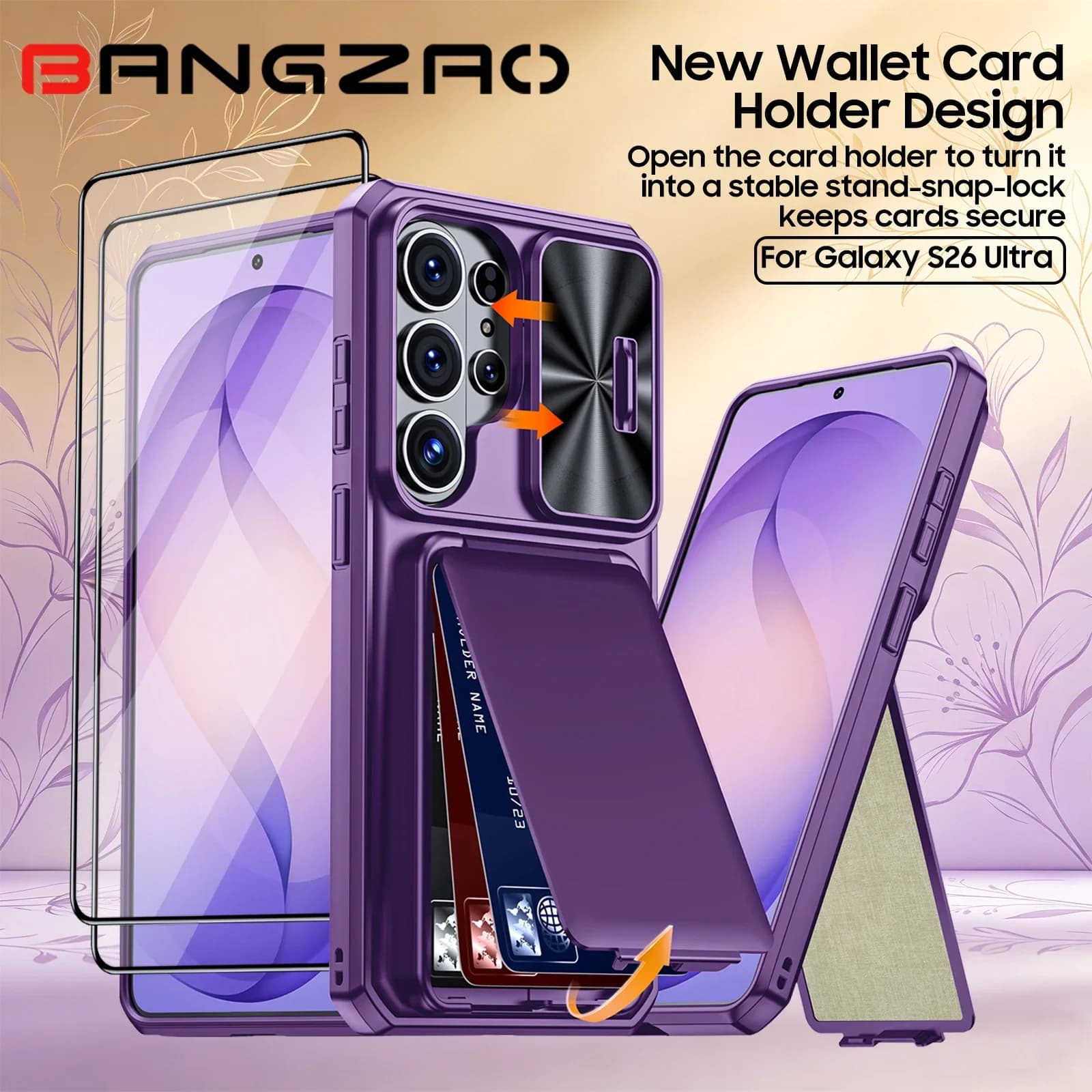 Custodia per Samsung Galaxy S26 Ultra con slot per carte RFID e protezione per obiettivo, cover antiurto - Ottima idea regalo per la Festa della Mamma - Viola