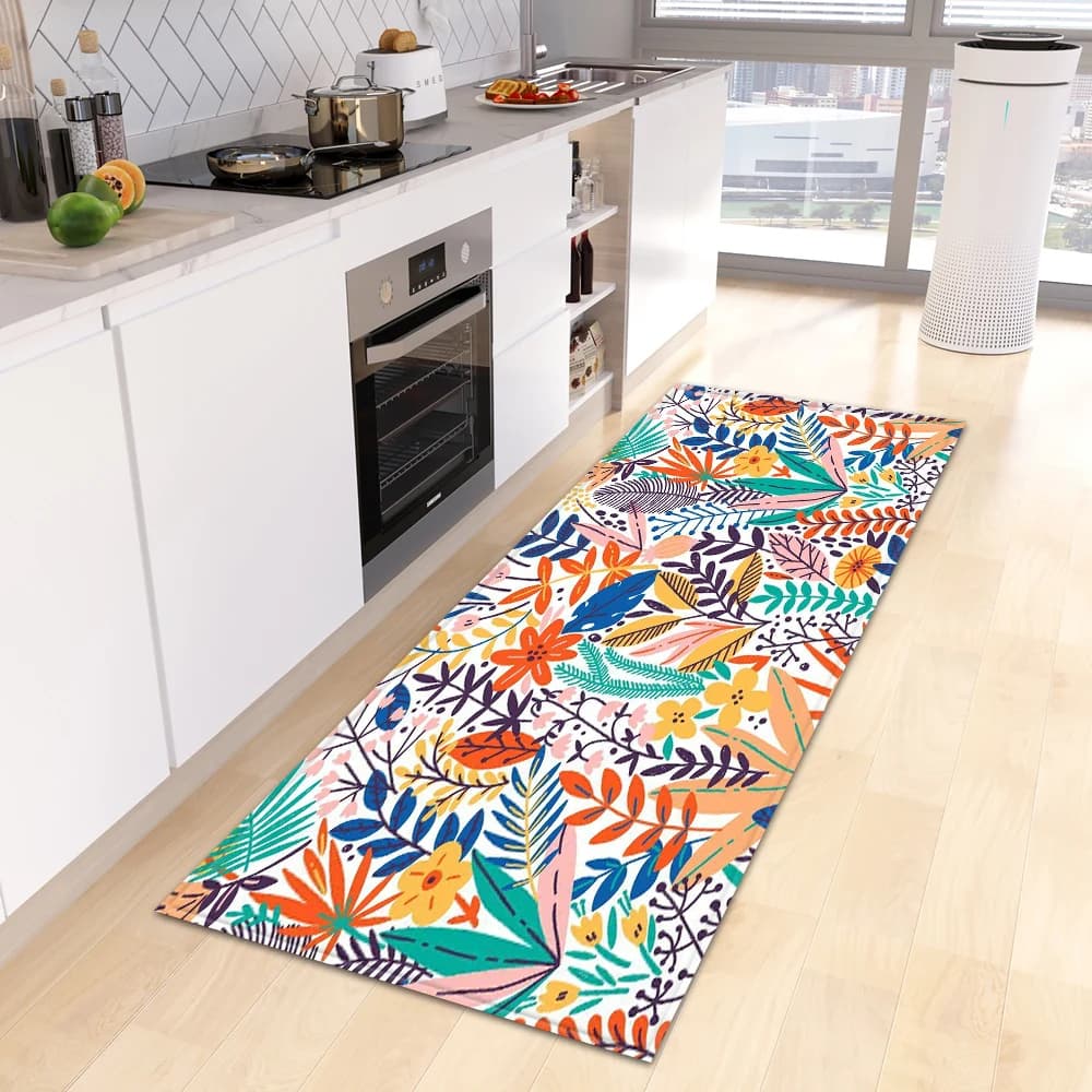 Tappetino da cucina con foglie tropicali verdi, tappetino per ingresso, antiscivolo, lavabile, tappeto da cucina, soggiorno, corridoio, tappeti da comodino
