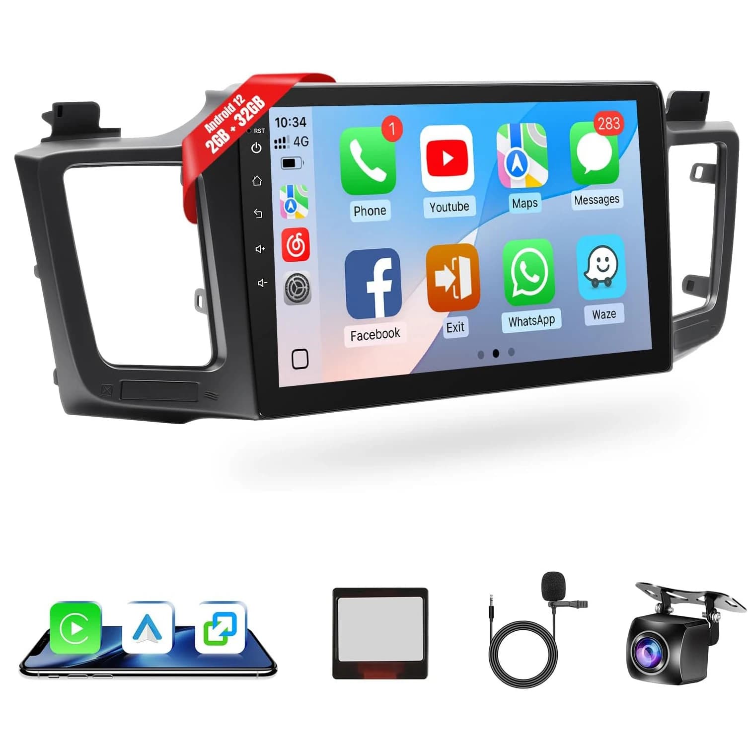 Schermo Touch da 10.1 Pollici per Toyota RAV4, Carplay Wireless, Android Auto, Bluetooth, GPS, WiFi, SWC, Telecamera (Compatibile con Versione J.B.L)
