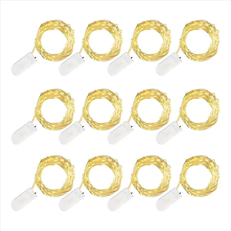 -A94Z Lucine a LED Luci a corda Confezione da 12 lucine a batteria Filo d'argento 20 LED per camera da letto
