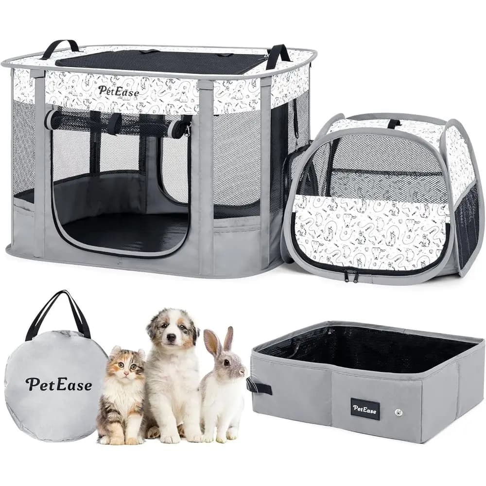 Box portatile 2 in 1 per cani, box per gatti da esterno con area lettiera o criceti per cuccioli di coniglio chiusi per gatti da interno, per interni